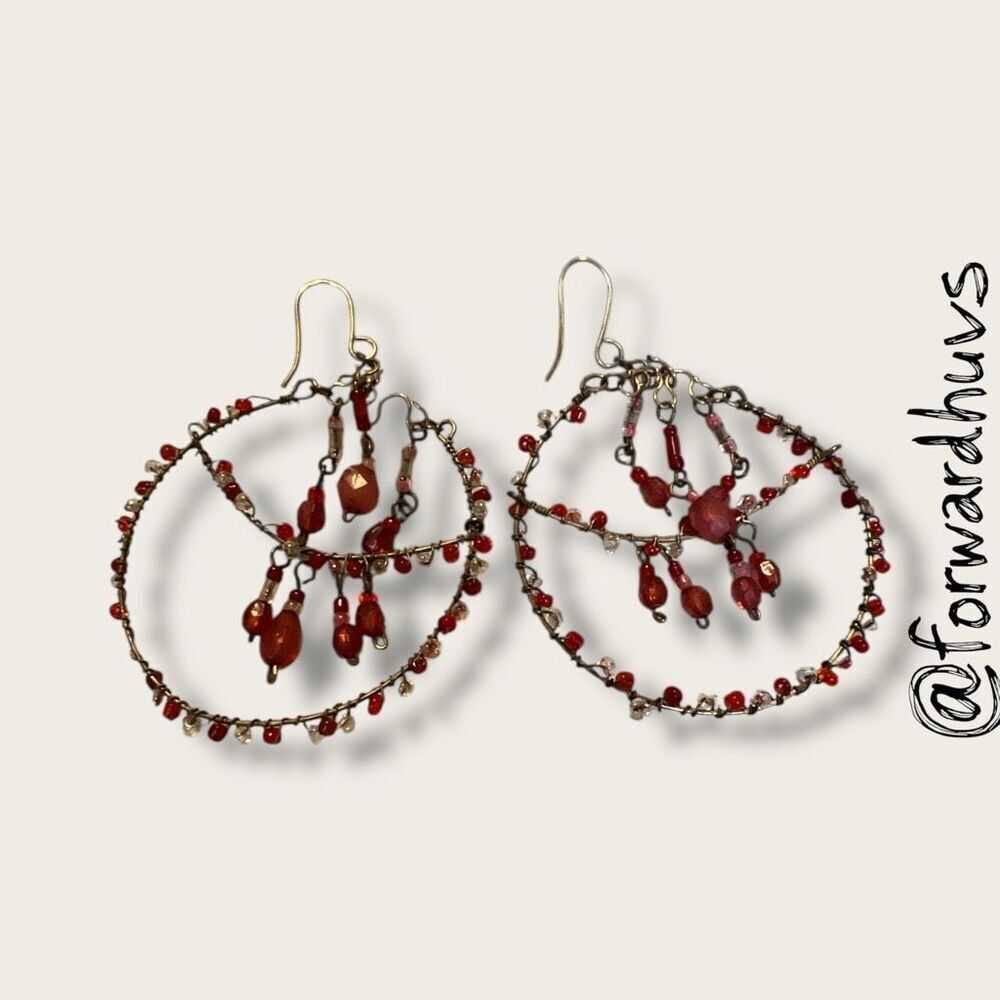 Bundle Sale 3 for $15 | Silver-tone Earrings with Red Dangling Beads